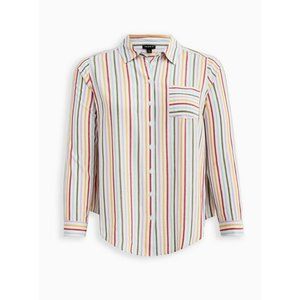 Torrid Size 3 Lizzie Rayon Crepe Button-Up Long Sleeve Shirt Rainbow Stripe